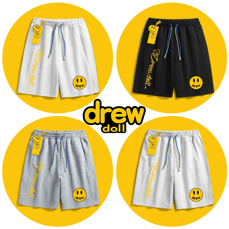 

drew 2022 new smiling face letter couple shorts summer sports men's and women's same style five-point pants Justin Brand