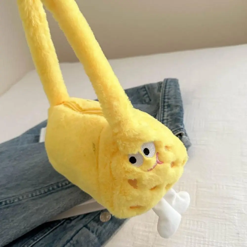 Сумочка цилиндрическая плюшевая с рисунком картошки фри мягкая женская сумка в