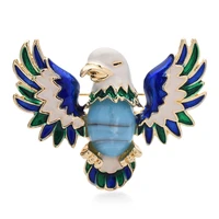wulibaby flying eagle brooches for women blue enamel lovely bird party office brooch pin gifts