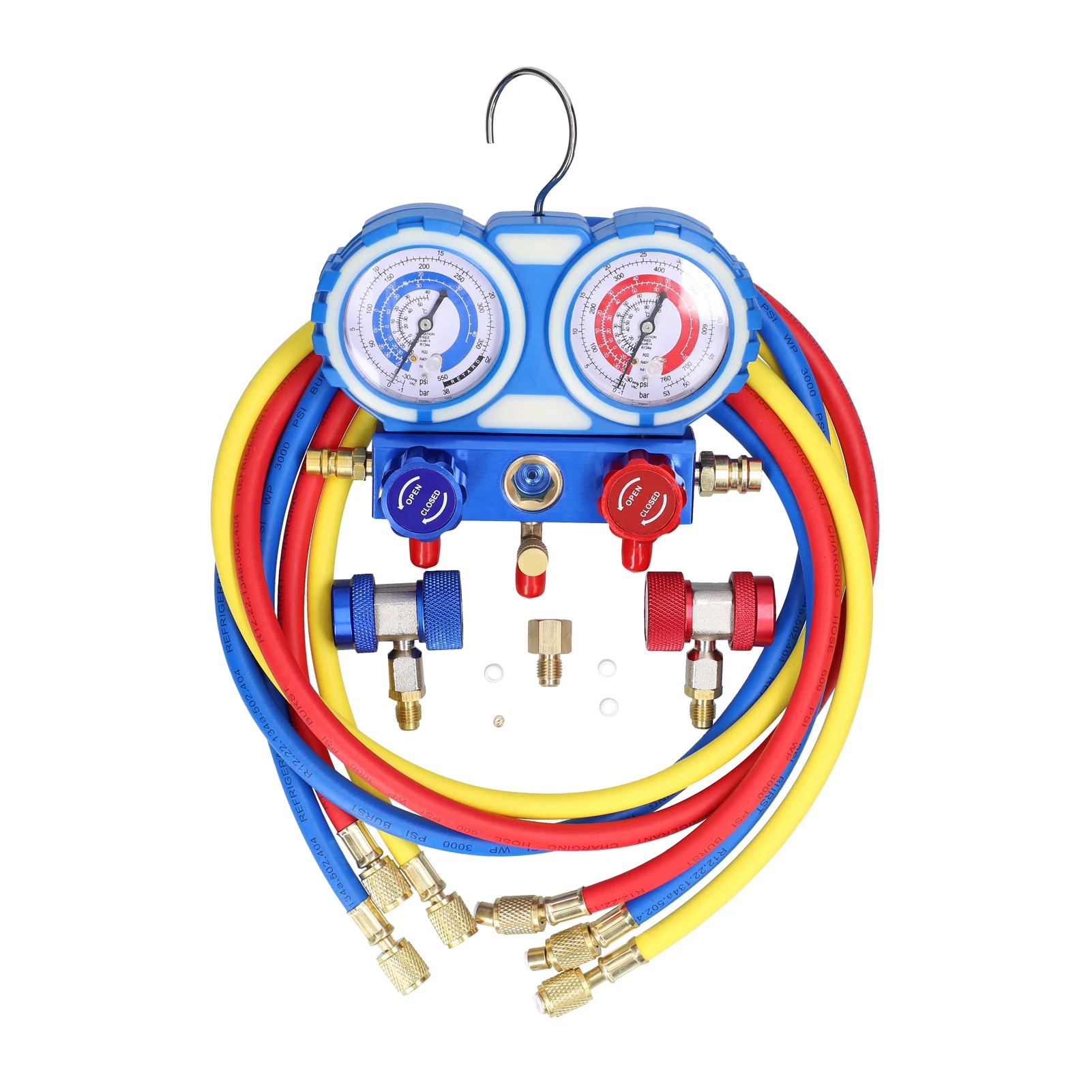 

Manifold Dual Gauges Set Air Refrigeration Equipment Kit Brass Connection for R134A R410A R22 R404A Pressure Measuring Tool