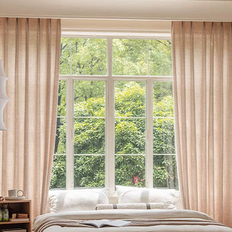 Бежевый прозрачный карниз из искусственного льна текстурированный