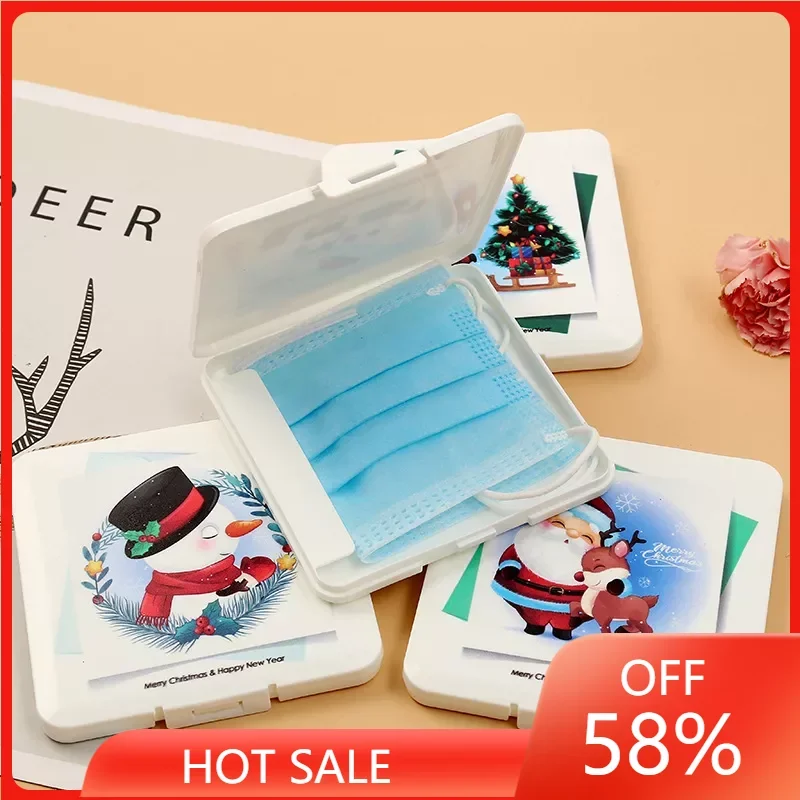 

Christmas Snowman PP Masks holder Save mask box Disposable Mask Storage Box student Portable Case Safe Pollution-Free