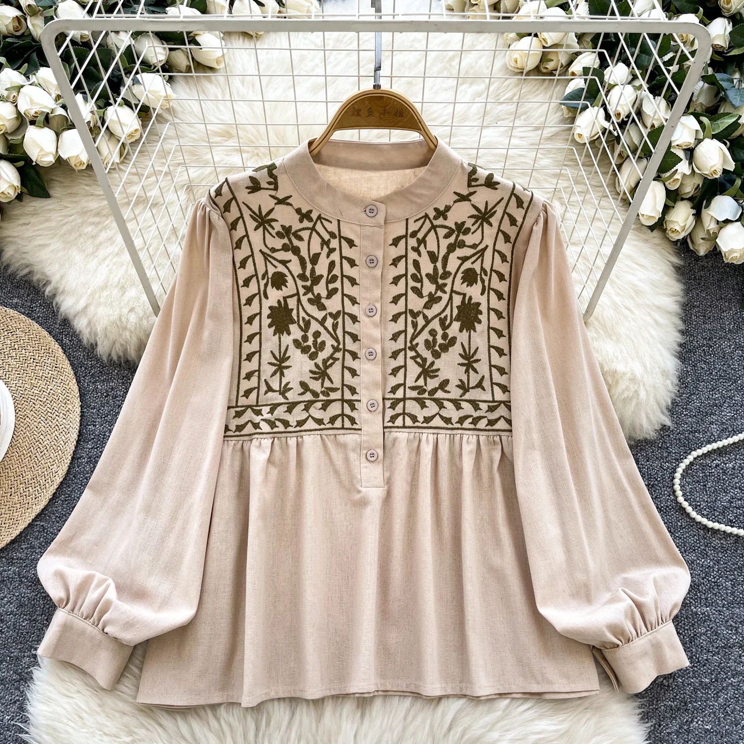 Милый круглый вырез элегантный длинный рукав-фонарик шикарный однобортный