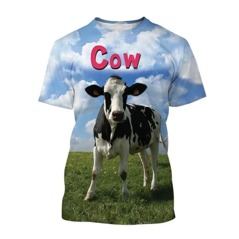 Футболка с 3D принтом коровы для мужчин, модные футболки с рисунком животных, трендовая уличная одежда в стиле хип-хоп, топы для отдыха с круглым вырезом и короткими рукавами Y2k