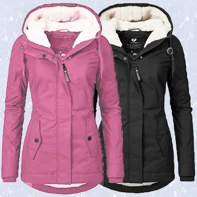 

Новинка 2023, зимняя женская модная длинная теплая парка с капюшоном, толстые плюшевые зимние пальто, женская хлопковая куртка средней длины, теплое пальто, верхняя одежда