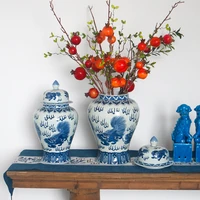 blue and white porcelain lion pattern ceramic general pot chinese classical ceramic pot living room flower arrangement vase home