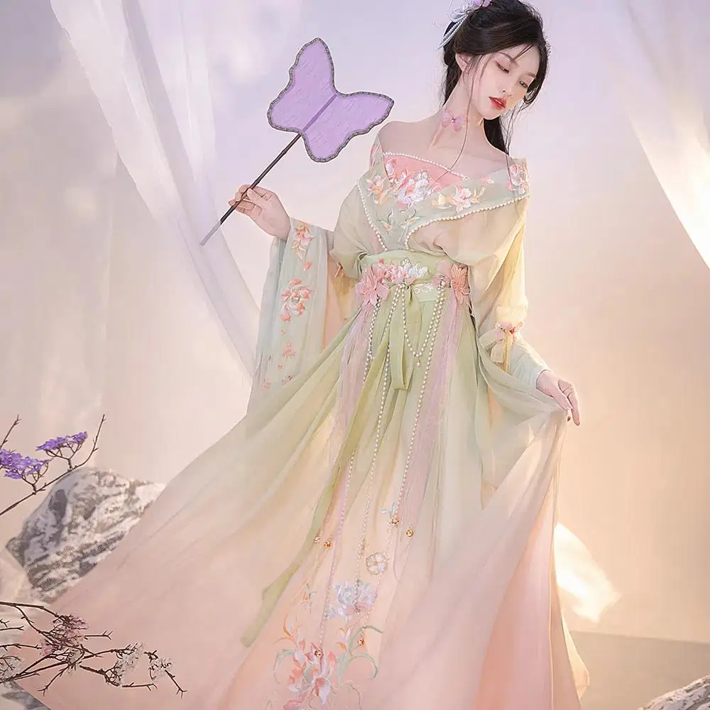 Original Hanfu Female Fresh Skirt Tang Fairy Style Big Sleeves Daily Wear SET Long Dress Chinese Traditional Skirt