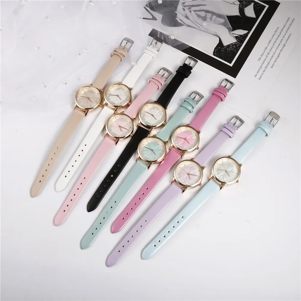 

Fashion Casual Vintage Leather Women Watches Flowers Dial Simple Ladies Quartz Wrist Watches Rose Gold Pointer Woman Clock Reloj