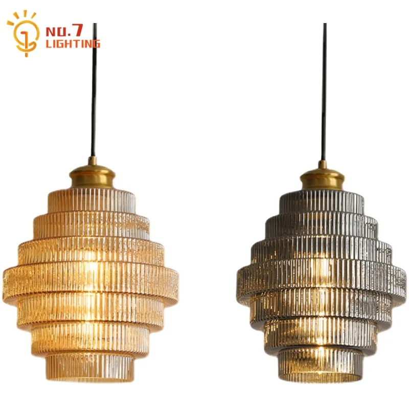 

Luxury Postmodern Copper Glass Pendant Lights LED E27 Vintage Hanging Lamp Living/Model Room Bedroom Bedside Aisle Restaurant
