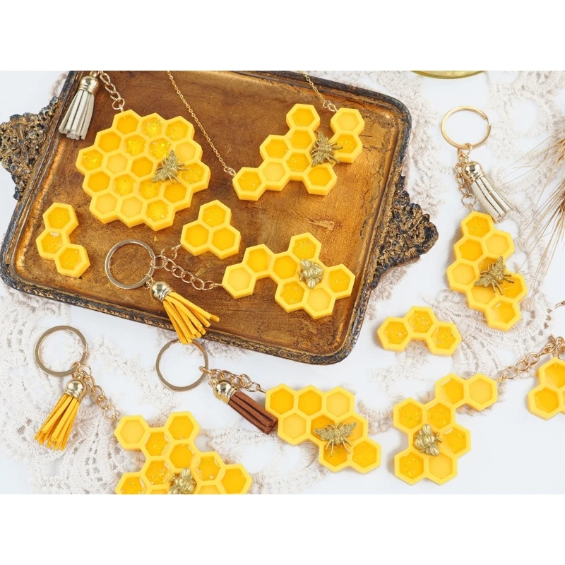 

DIY Honeycomb Door Listing Keychain Silicone Epoxy Mold DIY Ornaments Pendant Jewelry Crafting Mould for Love Gift
