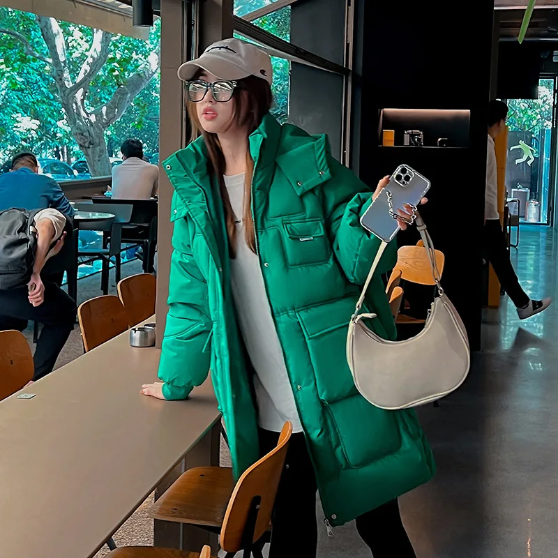 Winter Women Mid-long Parkas Jackets Pattern Coat Female Winter Outwear Windproof Jacket Parkas Casual Pockets Thick Warm Hooded