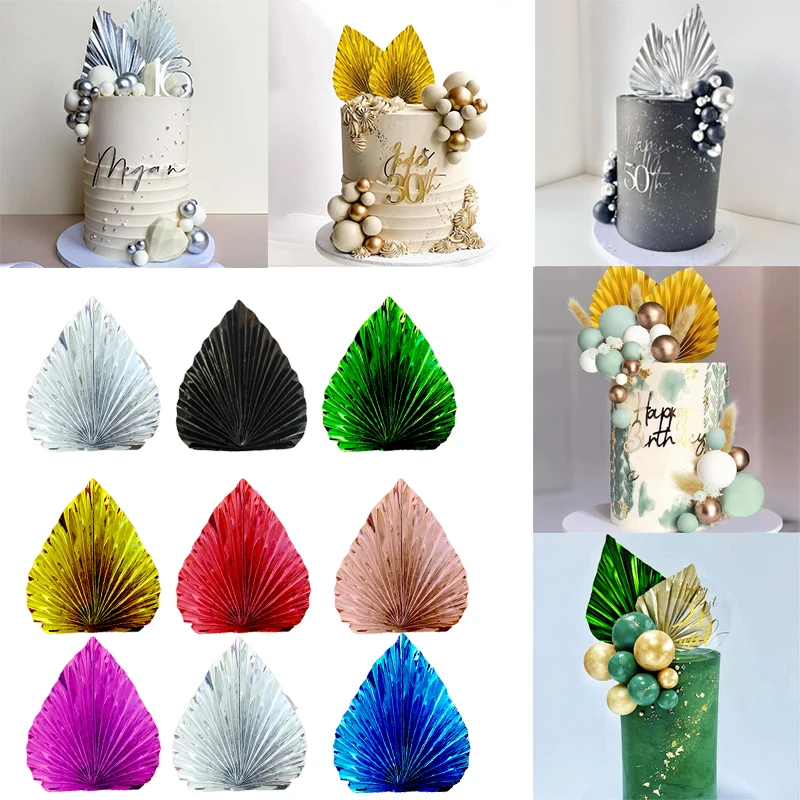 Блестящие бумажные листья ладони 2 шт. для украшения тортов золотые