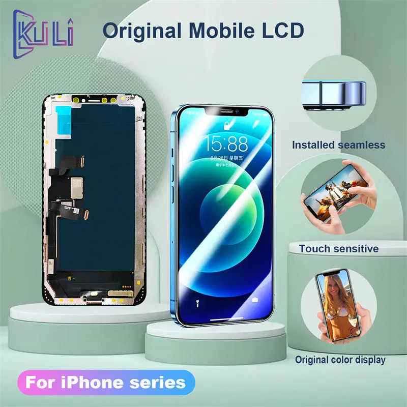 

KULI For IPhone 5S 6 6S 7 8 Plus X Repair Screen Replacement Display Mobile Phone Liquid Crystal Touch Assembly HD Seamless LCD