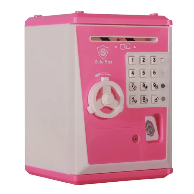 

FULL-Piggy Bank Cash Coin Money Jar Kids Safe Box With Fingerprint Password Electronic Toy ATM Savings Bank (Pink/White)