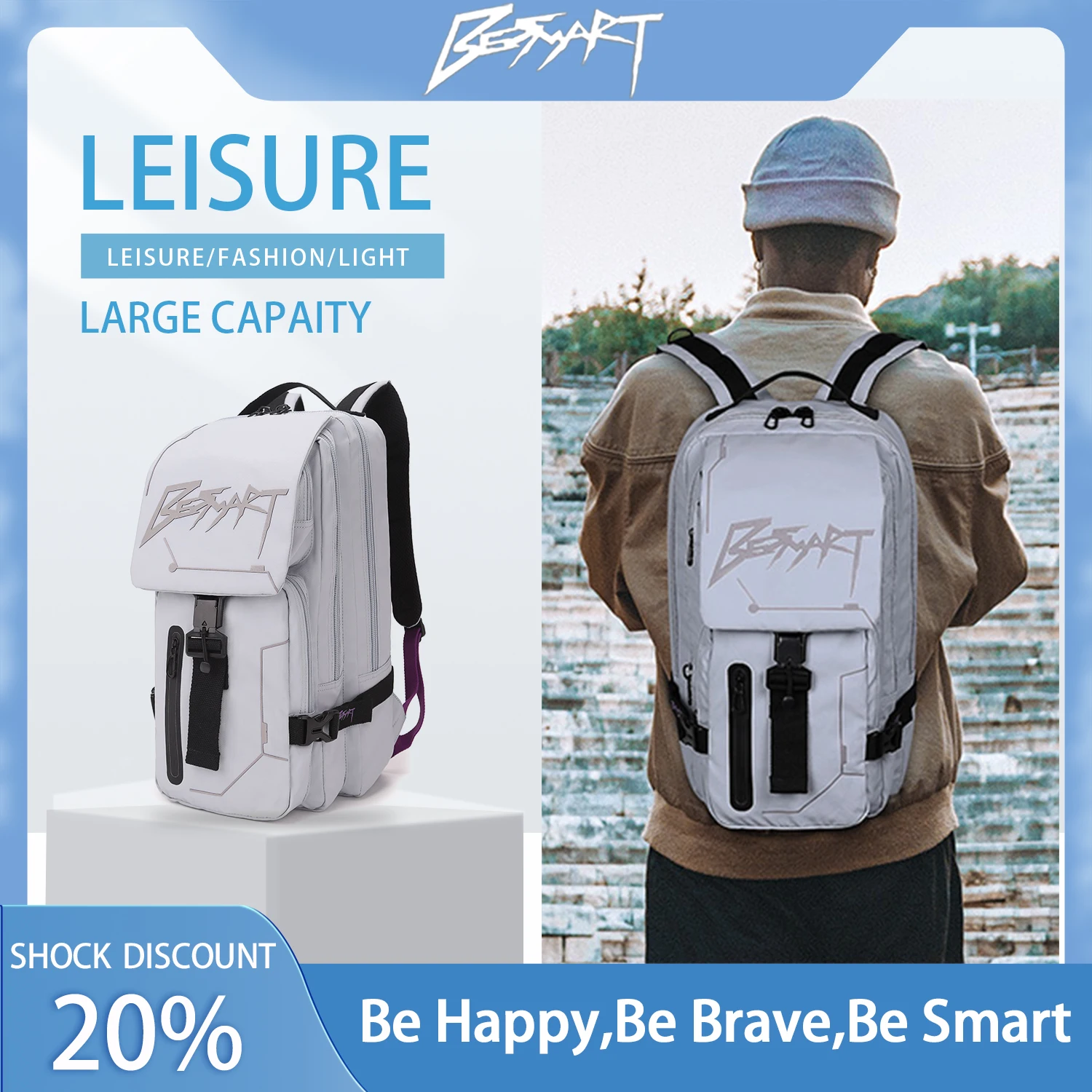 

BE SMART Large 30L Outdoor Travel Backpack in Cyberpunk Design, Waterproof 13.5" Stylish Laptop Bag with 11 Pockets for Men