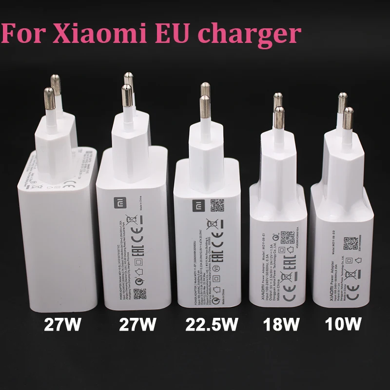 Быстрое зарядное устройство 33 Вт 27 Вт 22,5 Вт 18 Вт 10 Вт для Xiaomi Redmi Note 10 11 9S Pro Mi12 9T 8 Poco F2 X3, быстрая зарядка, европейская вилка, настенный USB-адаптер