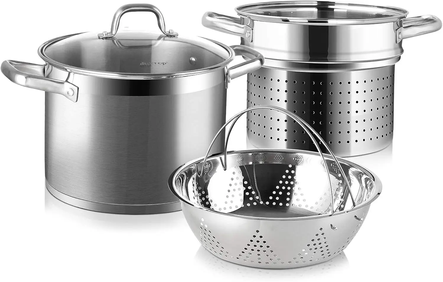 

Stainless Steel Pasta Pot with Strainer Insert, 4PC Multipots Includes Pasta Pot & Steamer Pot, 8.6Qt Induction Stock Pot wi