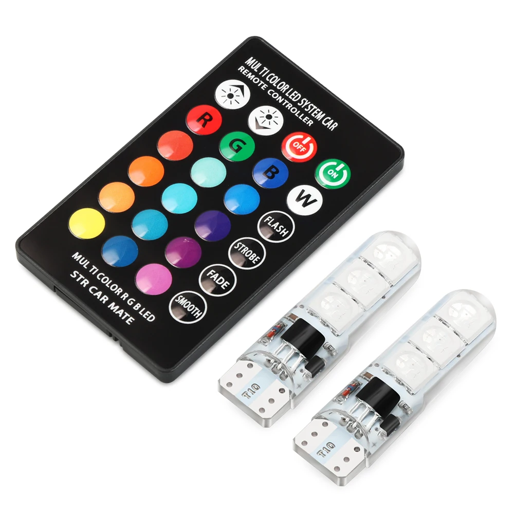 Универсальные автомобильные огни с LED-подсветкой T10 RGB 5050 SMD 12V W5W Wedge Side Auto Tail Parking Lamp с пультом управления.