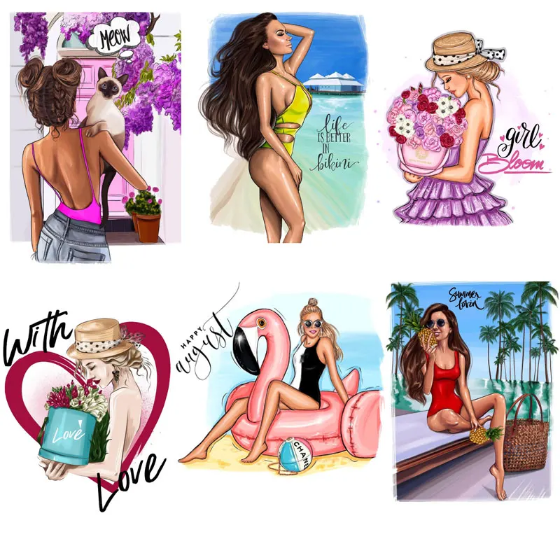 

2022 Fashion Sexy Girls Patch Iron-On Transfers for Clothing Thermoadhesive Patches on Woman's Clothes T Shirt Stickers Badges