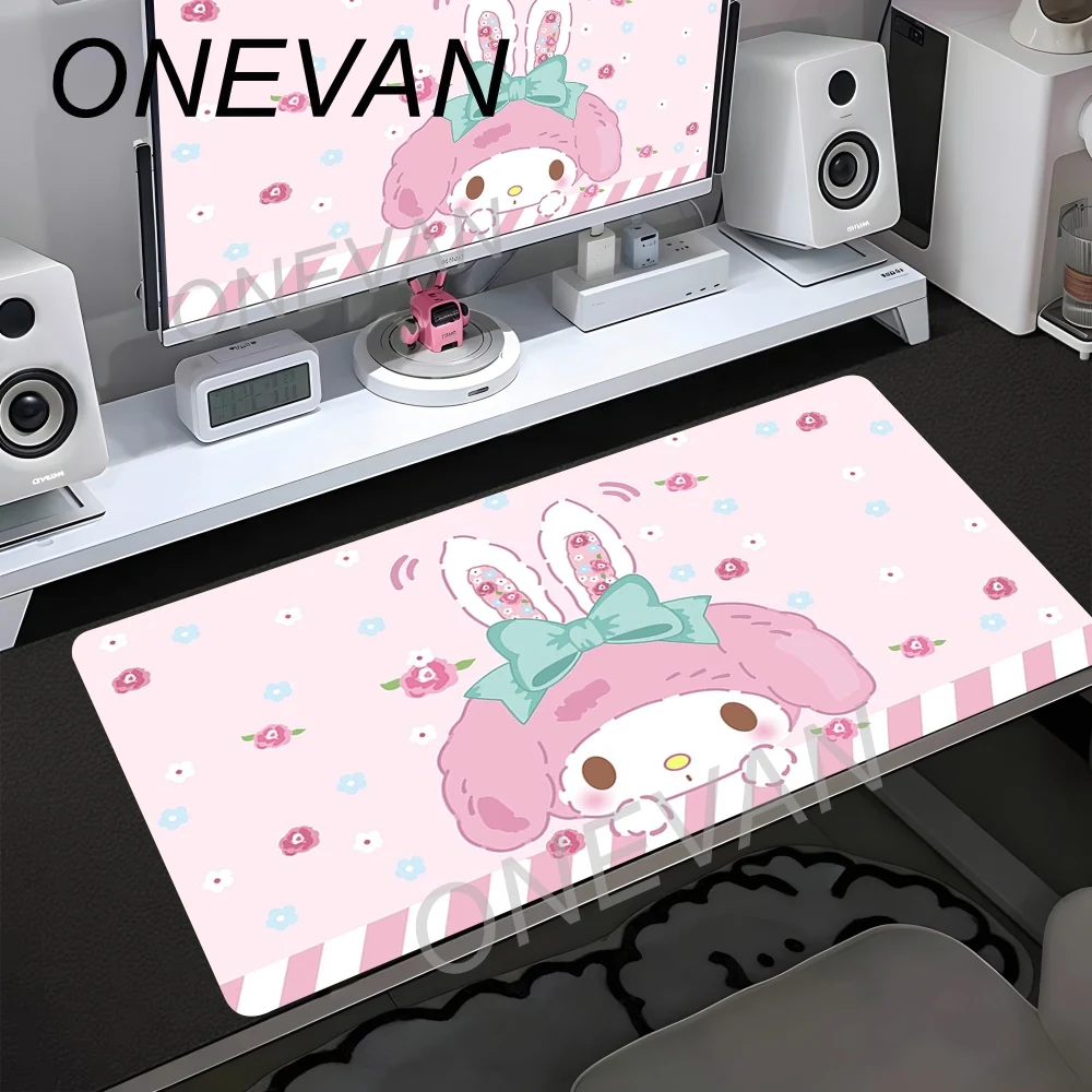 Фото Розовый коврик для мыши My Melody в стиле аниме, милый мультяшный большой коврик для мыши, аксессуары для ПК, настольный коврик, игровой коврик 90x40 см №3