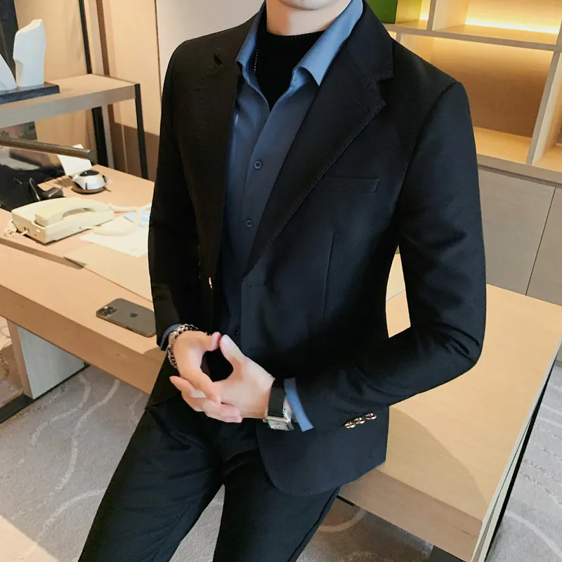 Classic Solid Color Suit Jacket Men Fashion Slim Fit Casual Business Dress Blazer Social Wedding Coat Masculino Groom Streetwear