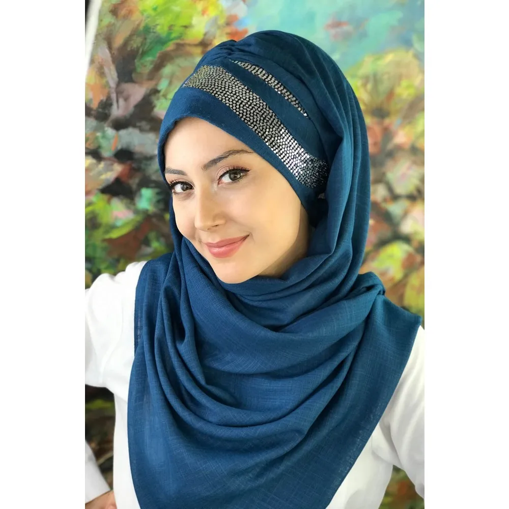 

Dorlie Silver Sequin Sequined Asymmetrical Detaylı Petrol Blue Ready Shawl