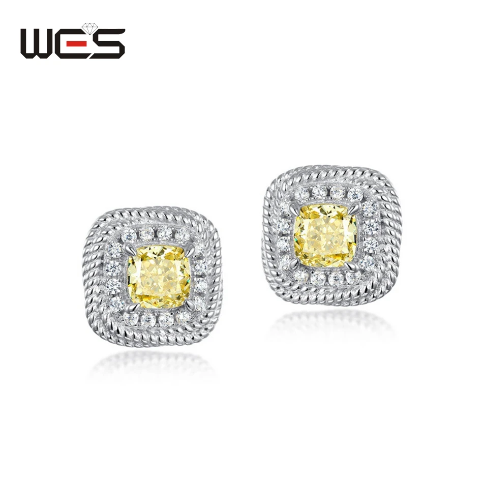 

WES 925 Sterling Silver Stud Earrings for Women High Carbon Diamond 5*5mm Premium Jewelry Women's Anniversary Party Gifts