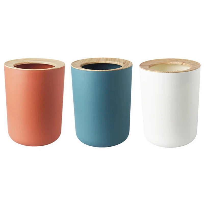 

Круглая пластиковая корзина для мусора с деревянным покрытием, 12 л