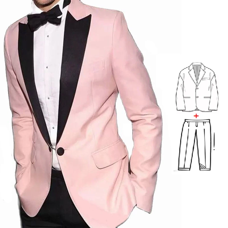 Latest Pink Wedding Tuxedo 2023 Slim Fit Peak Lapel Groom Suits Best Man Formal Prom Party Suits Male 2 Piece (Jacket+Pants)