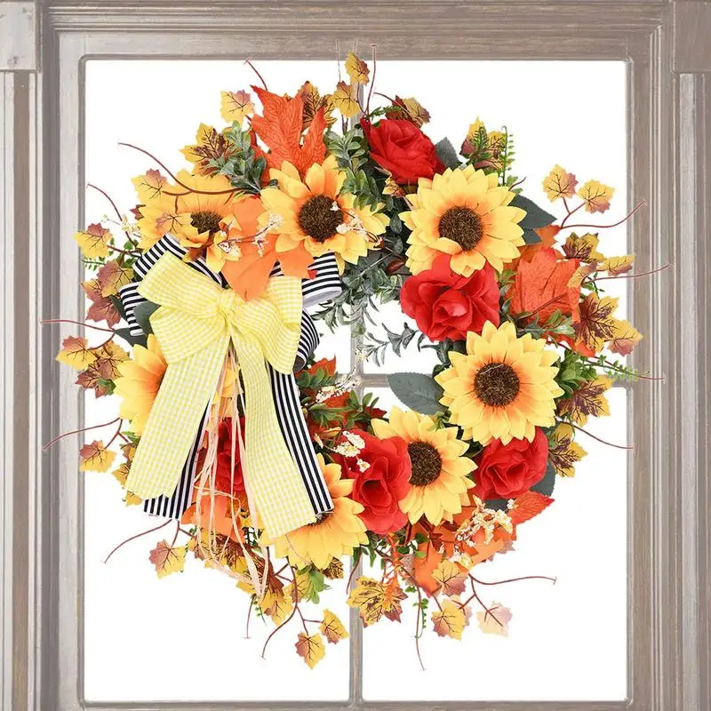 

Sunflower Door Wreath Fall Sunflower Wreath With Bowtie 17 Inches Autumn Wreath Sunflower Decor For Front Door Outside