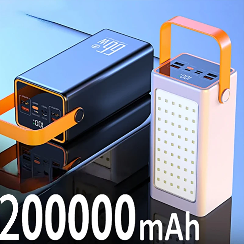 

Free Shipping PowerBank 200000mAh High Capacity 66W Fast Charger for iPhone Laptop Batterie Externe LED Camping Light Flashlight