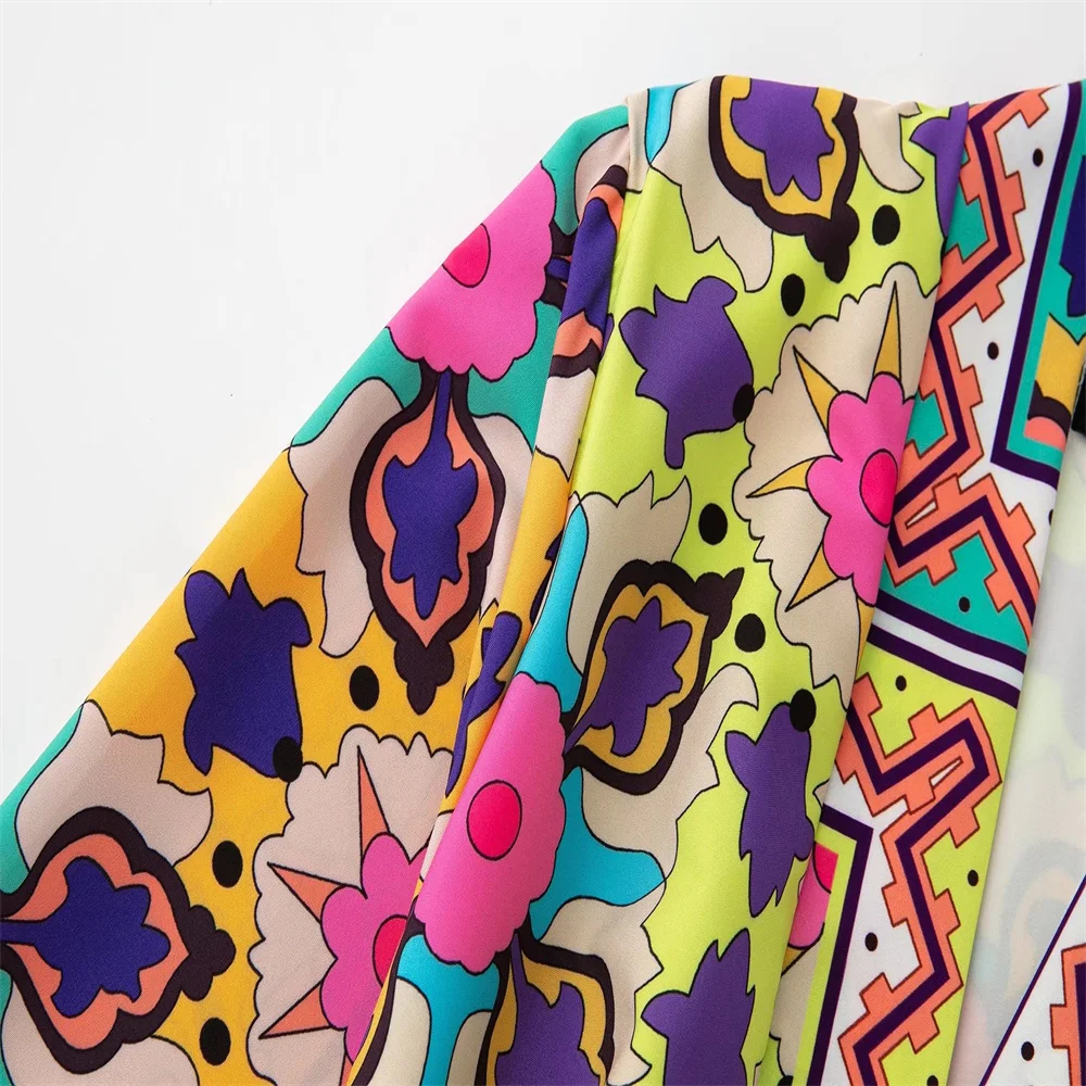 Женское Свободное пальто с длинным рукавом поясом и принтом в европейском