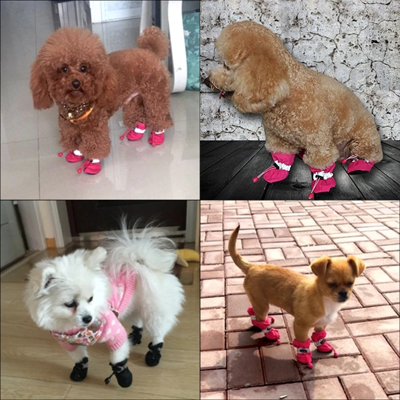 

4Pcs Soft-soled Waterproof Small Dog Shoes Prewalkers Soft Pet Products Supplies Pet Paw Care Antiskid Pet Dog Shoes Puppy Shoes