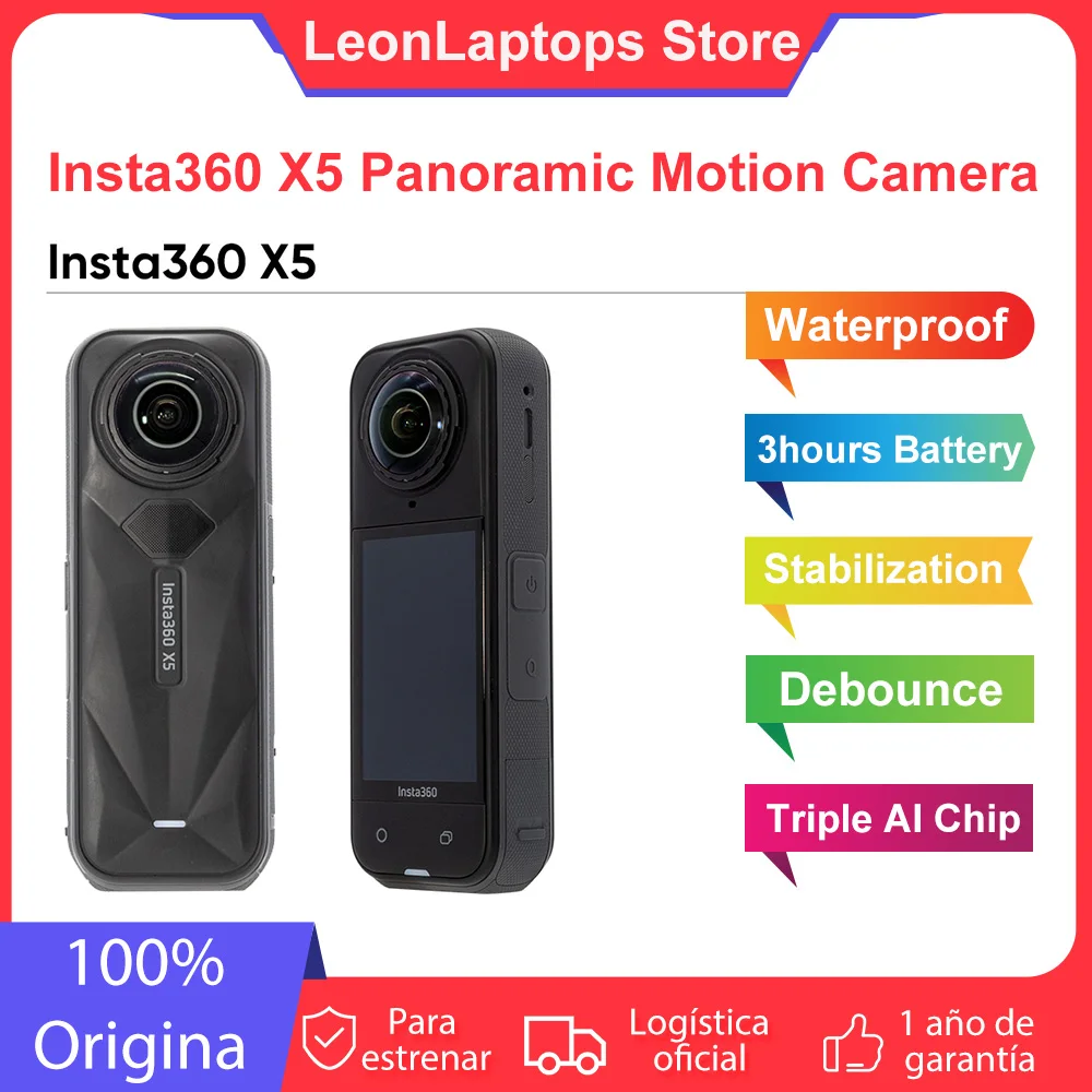 Insta360 X5, cámara de acción 8K 360°, sensor 48 MP, batería 185 min