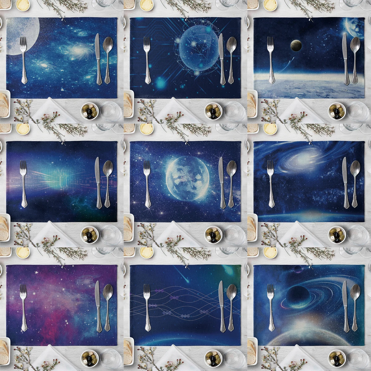 

ZHENHE Мультяшные синие салфетки с изображением Вселенной, салфетки из хлопка и льна, салфетки для стола, семейная столовая посуда