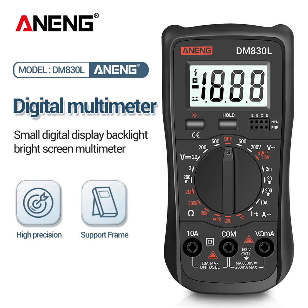 

Digital Multimeter Meter Testers 1999 Count Electrical Transistor Capacitance DC/AC Multimetro With LCD Backlight DM830L Test
