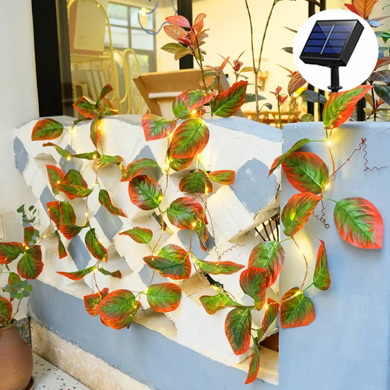 

Solar Artificial Leaf Garland Led Solar String Lights Christmas Decoration Outdoor Room Curtain Lamp Wedding Party Garden Decor