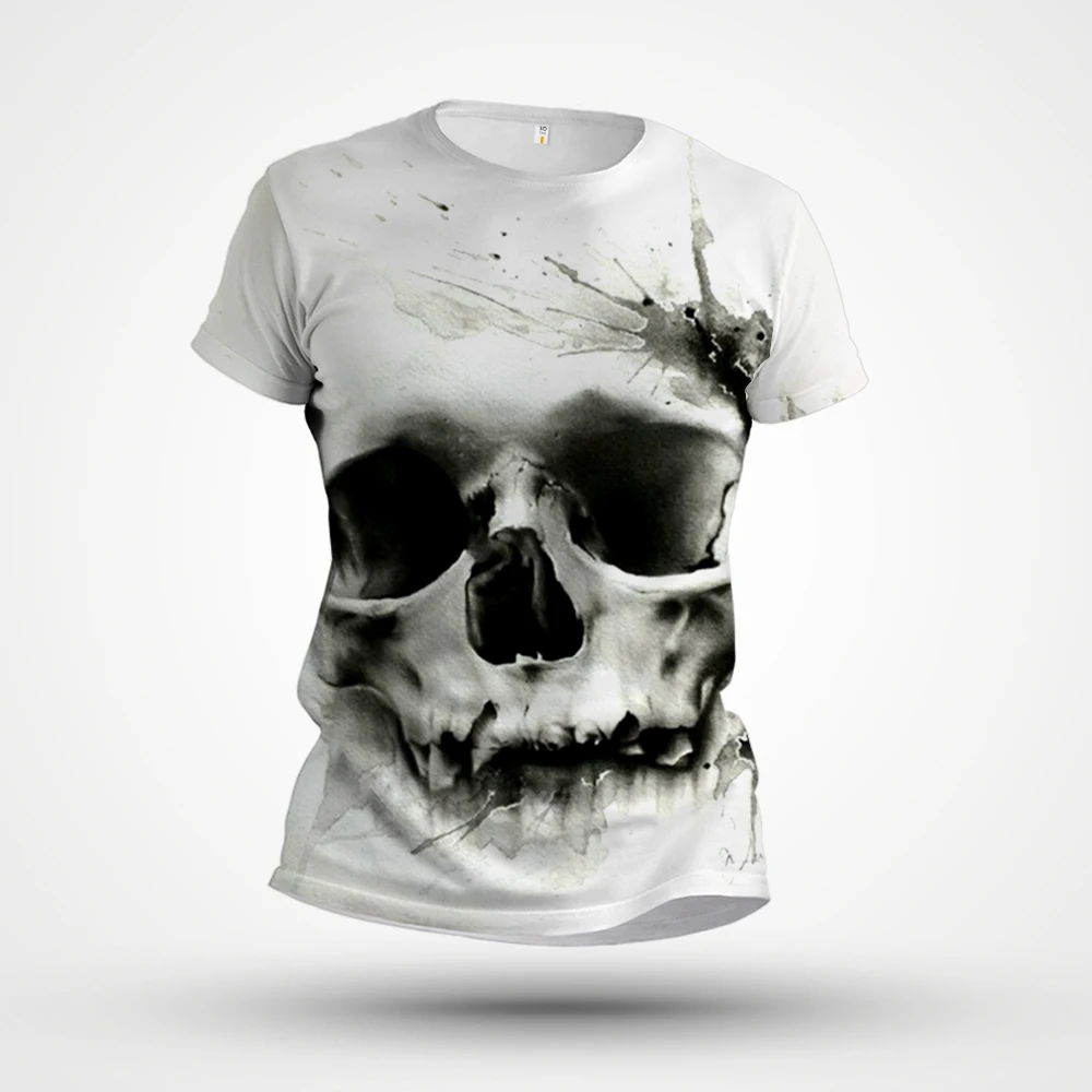 

Men's Skull 3D printed T-shirt, round neck casual shirt, large, short sleeved top, Summer Wearstreet Wearley dept