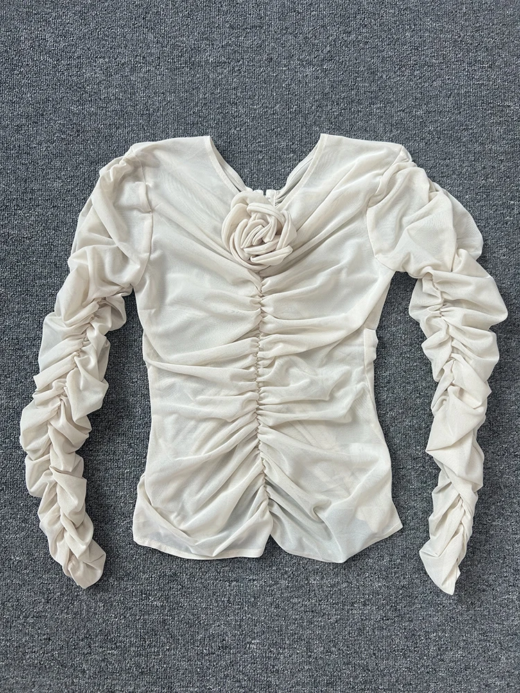 Ins Hot WomenSexy с длинным рукавом и кружевной сеткой телесного цвета юбкой