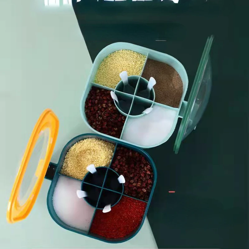 

Four Compartment Spice Pots Multifunctional Kitchen Seasoning Box Household Seasoning Box Multi-grid Seasoning Tool Cuisin