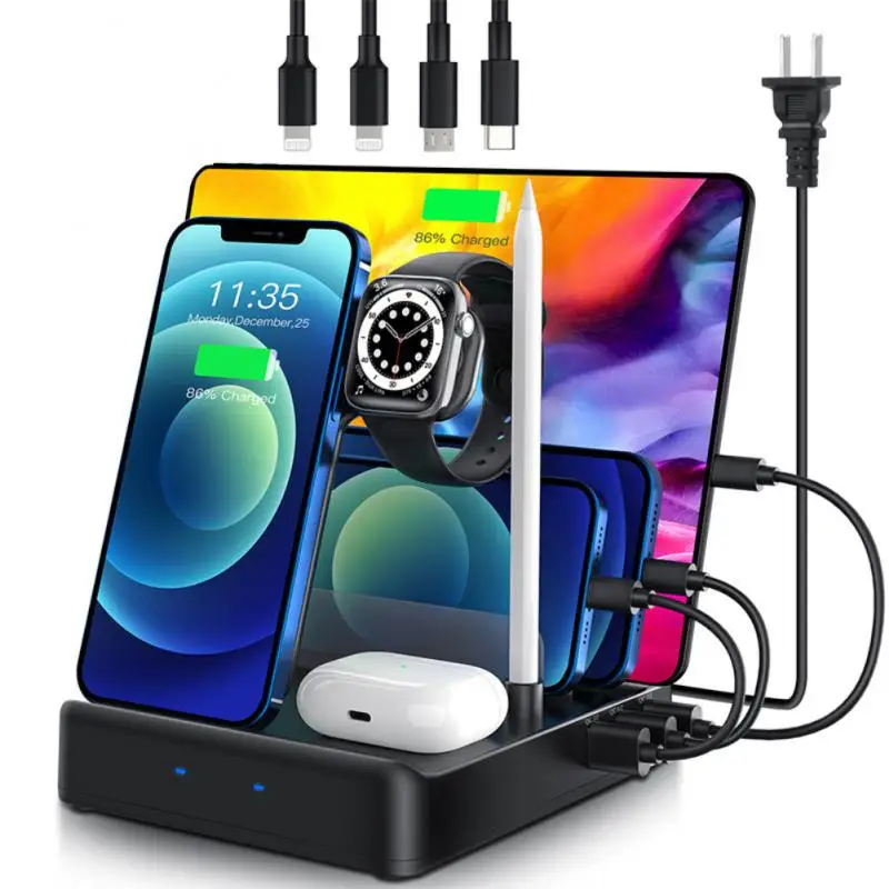 

Qi Pad Universal 7-in-1 Charging Dock Advanced Phone Holder Watch 6 5 4 3 Watch Headset Wireless Charger Magnetic Quick Chargers