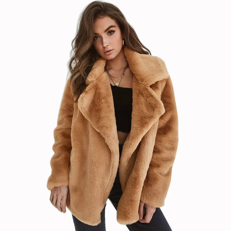 faux fur coat manteau femme hiver women European and American fashion autumn and winter coats Sexy plush lapel slim jacket