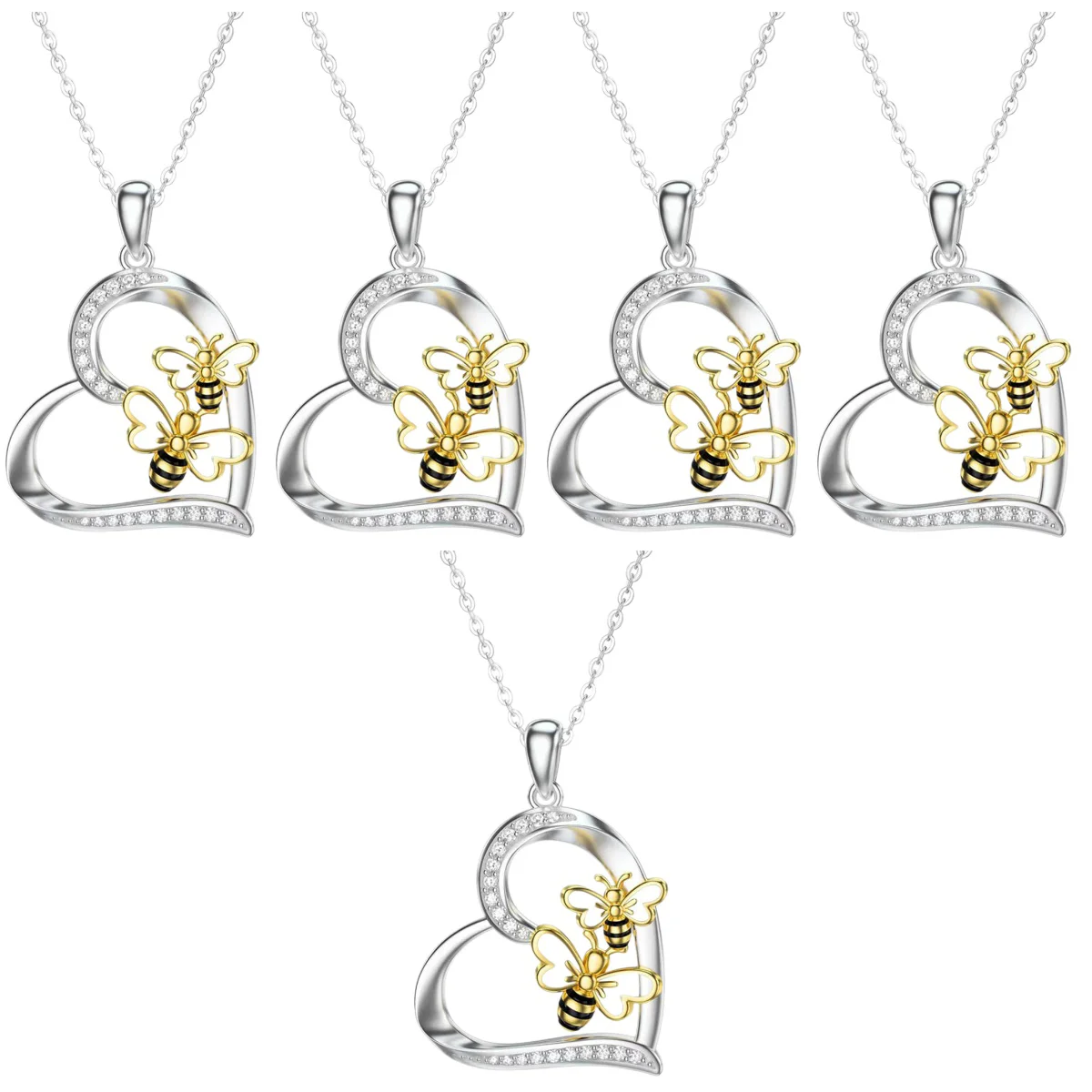

Set 5 Bee Necklace Heart Pendant Necklaces Women Fashion Costume Jewelry Alloy Couples Simple Lovers