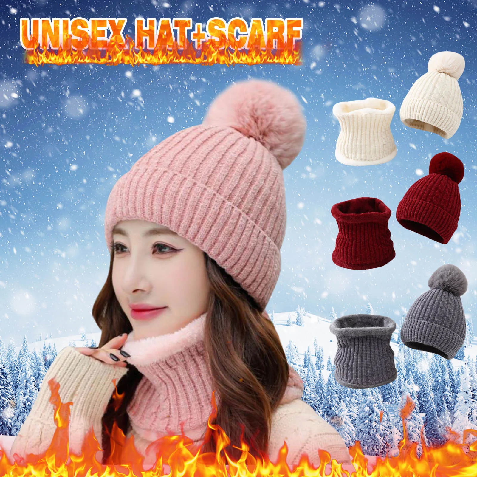 Зимний вязаный шарф зимне наушники шапка теплый женский головной убор для