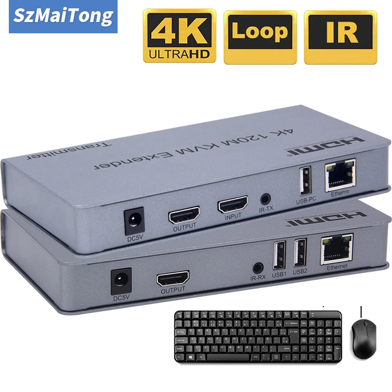 4K 120 м HDMI KVM Ethernet удлинитель RJ45 Cat6 Кабель USB передатчик Поддержка мыши клавиатуры