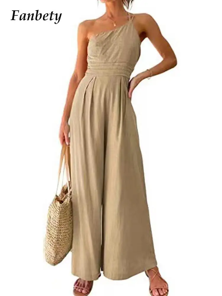 

2022 Cotton Linen Sleeveless Women Jumpsuit Ladies Sexy Design Suspenders Slim Waist Rompers Fashion Solid Color Party Bodysuits