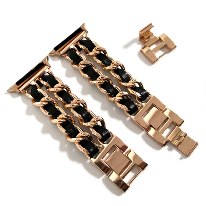 Luxury Metal Leather Strap For Apple Watch Band 49mm 41mm 45mm 44mm 40mm 38/42mm Women steel Bracelet For iWatch Ultra 8 7 SE 6