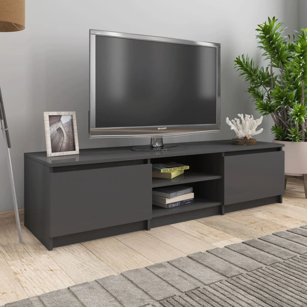 

Glossy gray TV cabinet 140x40x35,5 cm chglomerated