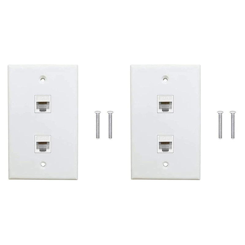 

2 шт., настенная пластина Ethernet с 2 портами, Женский и женский разъем Cat6, Белая настенная розетка RJ45 Keystone