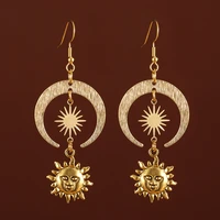 greek mythology vintage gold color sun moon drop earrings for women retro ladies pendant earring jewelry gifts accessories